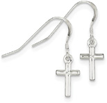 Shepherd's Hook Dangle Cross Earrings in Silver