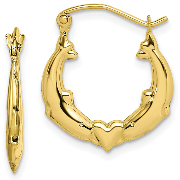 Small 10K Gold Kissing Dolphins Hoop Earrings