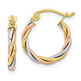 Small 10K Tri-Color Gold Twisted Hoop Earrings, 5/8