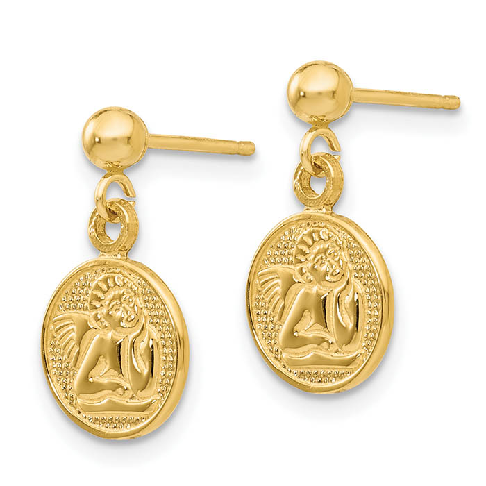 small dangling raphael angel disc earrings 14k gold