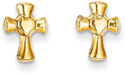 Small Cross in Heart Earrings, 14K Gold