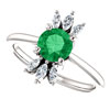 Emerald and Marquise Diamond Petal Ring in 14K White Gold 4