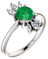 Emerald and Marquise Diamond Petal Ring in 14K White Gold