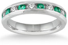 Emerald and Diamond Channel Band, 14K White Gold