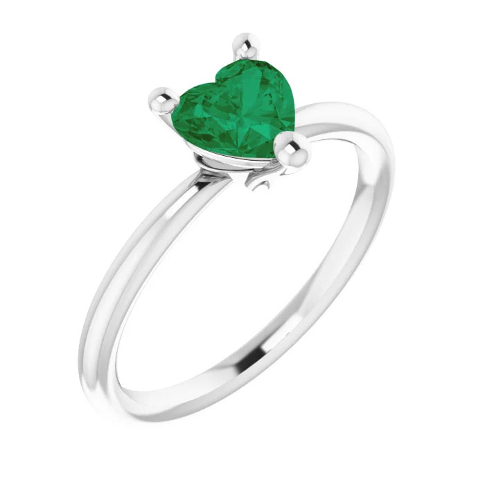 Heart-Shaped Lab-Made Emerald Ring 14K White Gold