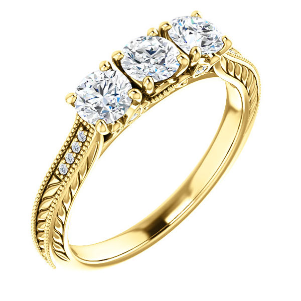 0.78 Carat 3-Stone Diamond Engagement Ring, 14K Yellow Gold