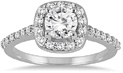 1.08 Carat Classical Diamond Halo Engagement Ring, 14K White Gold