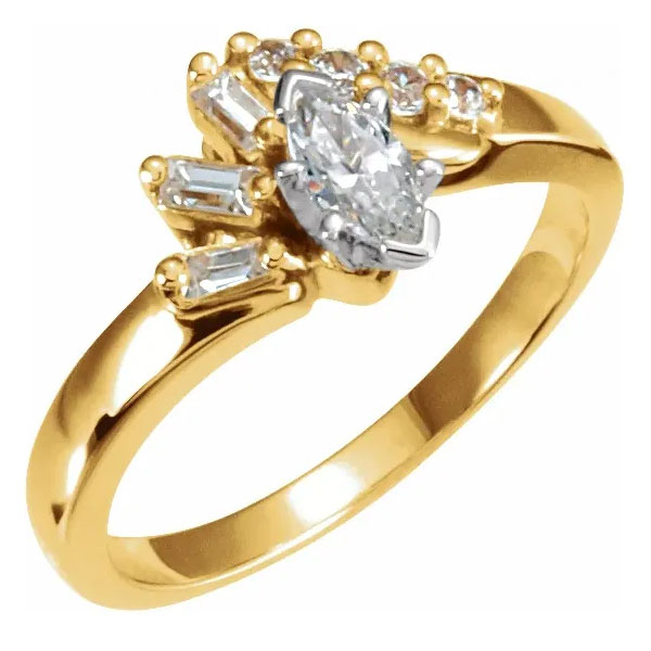 1/2 Carat Marquise and Baguette Diamond Engagement Ring, 14K Gold