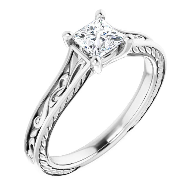 1/2 carat princess-cut paisley scroll diamond engagement ring