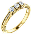 1/3 Carat 3-Stone Diamond Engagement Ring, 14K Yellow Gold