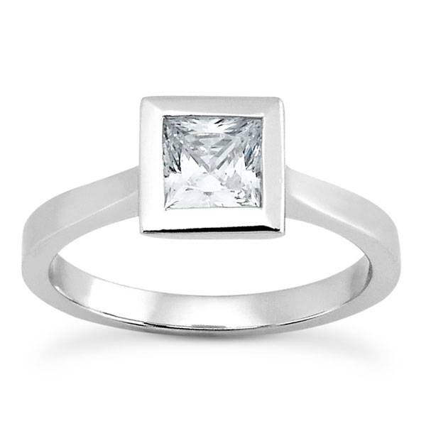 1/2 Carat Princess-Cut Diamond Solitaire Bezel-Set Engagement Ring