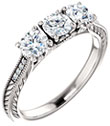 1 Carat 3-Stone Diamond Engagement Ring, 14K White Gold