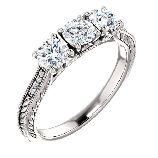 1 Carat 3-Stone Diamond Engagement Ring, 14K White Gold