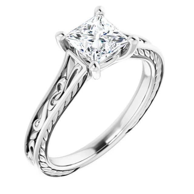 1 carat paisley design princess-cut diamond engagement ring