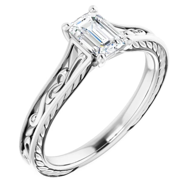 GIA certified 3/4 carat emerald-cut diamond paisley engagement ring