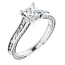 3/4 carat princess-cut paisley scroll-work diamond engagement ring
