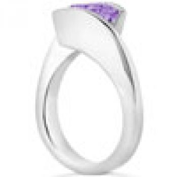 Tension Set Amethyst Ring, 14K White Gold 2