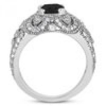 0.89 Carat Black and White Diamond Vintage Style Engagement Ring 3