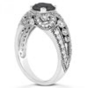 0.89 Carat Black and White Diamond Vintage Style Engagement Ring 2