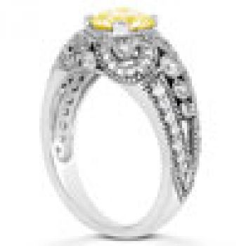 Vintage Style Citrine and Diamond Ring, 14K White Gold 2