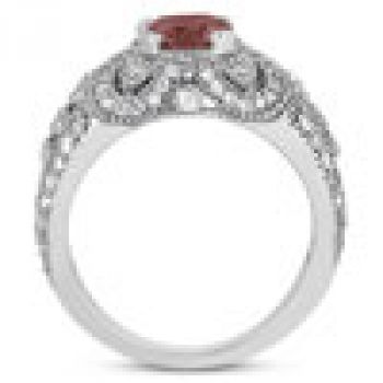 Vintage Style Garnet and Diamond Ring, 14K White Gold 3