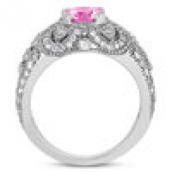 Vintage Style Pink Topaz and Diamond Engagement Ring 3