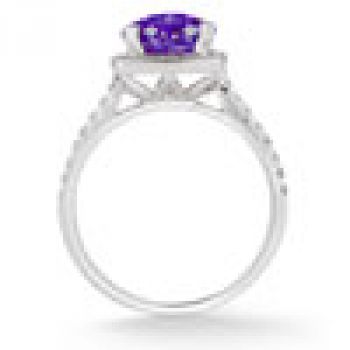 Amethyst and Pave Diamond Halo Ring in 14K White Gold 3