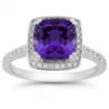 Amethyst and Pave Diamond Halo Ring in 14K White Gold 2