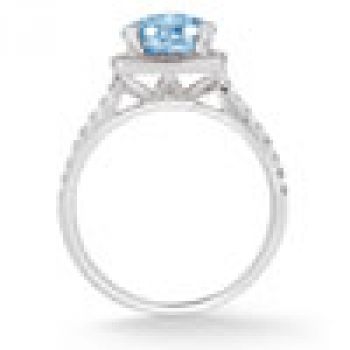 Blue Topaz and Pave Diamond Halo Ring in 14K White Gold 3