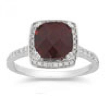 Garnet and Pave Diamond Halo Ring in 14K White Gold 2