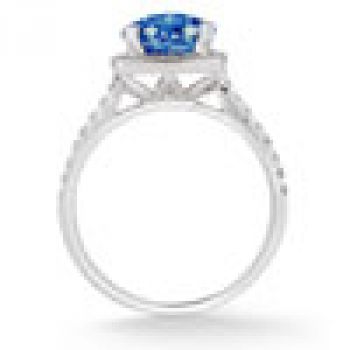 London Blue Topaz and Pave Diamond Halo Ring in 14K White Gold 3