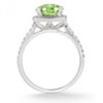 Peridot and Pave Diamond Halo Ring in 14K White Gold 3