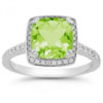 Peridot and Pave Diamond Halo Ring in 14K White Gold 2