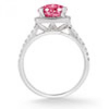 Pink Topaz and Pave Diamond Halo Ring in 14K White Gold 3