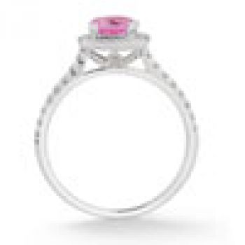 Cushion-Cut Pink Topaz Halo Ring, 14K White Gold 3