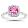 Cushion-cut Pink Topaz Halo Ring,14K White Gold