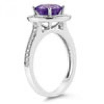 Amethyst and Diamond Halo Ring in 14K White Gold 3