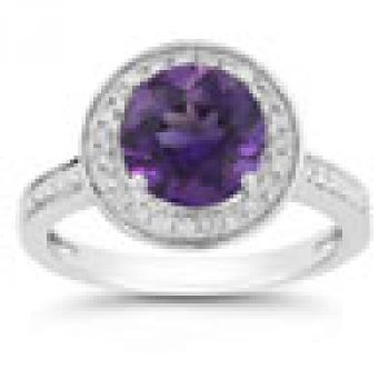 Amethyst and Diamond Halo Ring in 14K White Gold 2