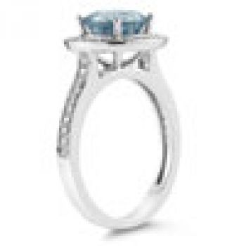 Aquamarine and Diamond Halo Ring in 14K White Gold 3