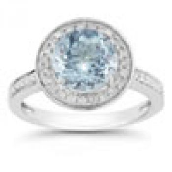 Aquamarine and Diamond Halo Ring in 14K White Gold 2