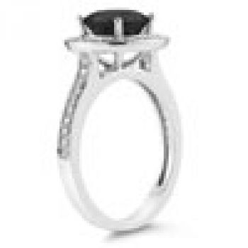 Black and White Diamond Halo Ring in 14K White Gold 3