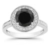 Black and White and Diamond Halo Ring,14K White Gold