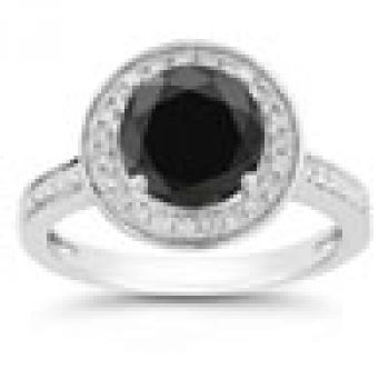 Black and White Diamond Halo Ring in 14K White Gold 2