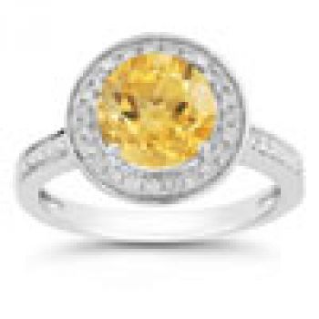 Citrine and Diamond Halo Ring in 14K White Gold 2