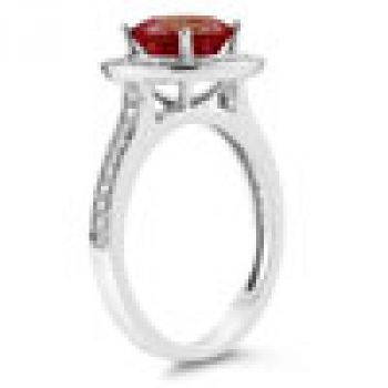 Garnet and Diamond Halo Ring in 14K White Gold 3