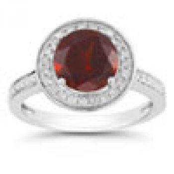 Garnet and Diamond Halo Ring in 14K White Gold 2