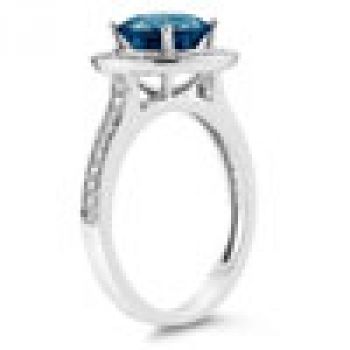 London Blue Topaz and Diamond Halo Ring in 14K White Gold 3