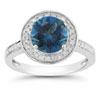 London Blue Topaz and Diamond Halo Ring,14K White Gold