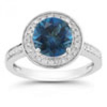 London Blue Topaz and Diamond Halo Ring in 14K White Gold 2
