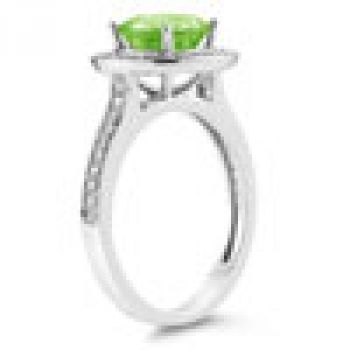 Peridot and Diamond Halo Ring in 14K White Gold 3